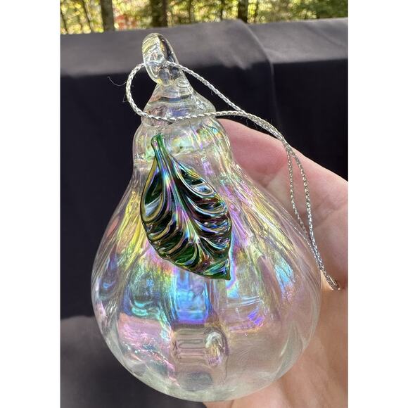 Vtg Dansk Blown Glass Iridescent Pear Shaped Christmas Holiday Ornament -S73 - Picture 6 of 9